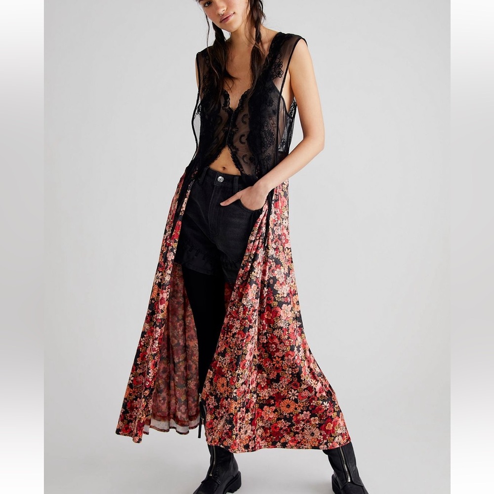 NWT Free People Rare Hideaway Maxi Top Dress Lace Velvet Floral Gothic